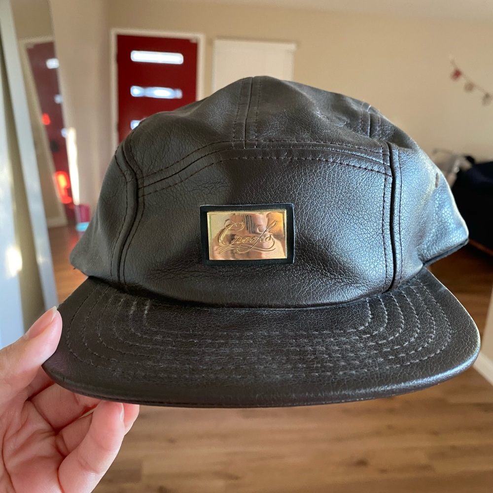 CROOKS & CASTLES faux leather 5 panel hat